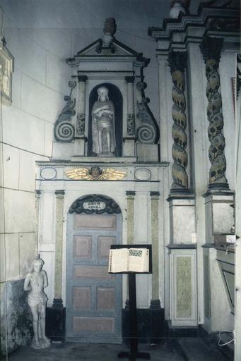 retable principal, partie gauche, statues : Christ aux outrages, saint Sébastien