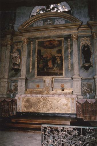 retable, tableau : Jésus rappelant à ses parents, la Vierge et saint Joseph, sa mission divine