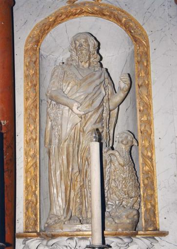 statue : Saint Jean-Baptiste, terre cuite peinte, 17e siècle, vue d'ensemble