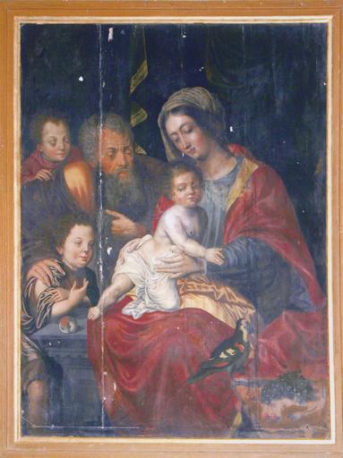 tableau : La Sainte Famille, panneau de bois peint, 17e siècle