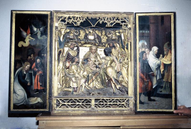 haut-relief, tableau (triptyque) : adoration des mages (l'), annonciation (l'), Nativité (la), présentation au temple (la) - © Ministère de la Culture (France), Médiathèque du patrimoine et de la photographie, diffusion RMN-GP