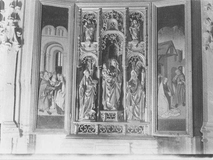 Triptyque : Le Mariage de la Vierge, La Nativité, Saint Guillaume et un donateur, Saint Jean (volets), 3 statuettes : Vierge à l'Enfant, Sainte Catherine, Sainte Barbe