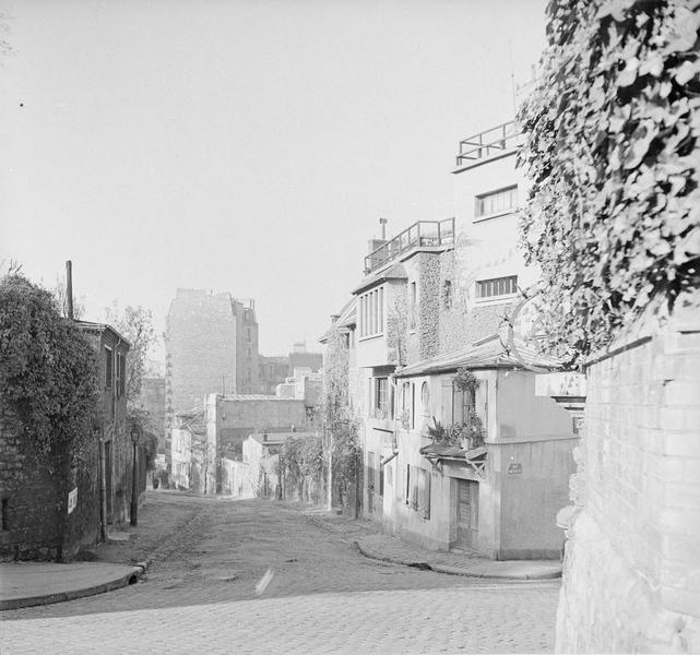 [Le café-restaurant La Maison Rose, à l'angle de la rue des Saules et de la rue de l'Abreuvoir]