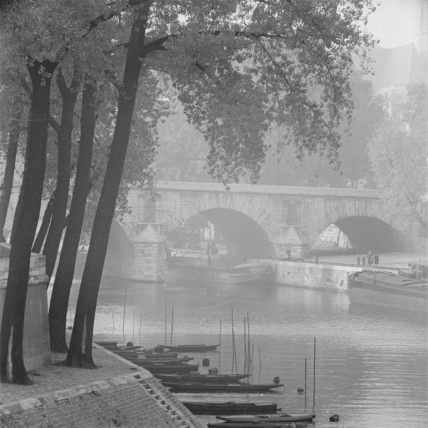 [Bateaux amarrés au bord de la Seine, près du pont Marie]