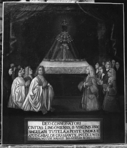 tableau votif : les consuls de Langogne devant la Vierge noire du puy