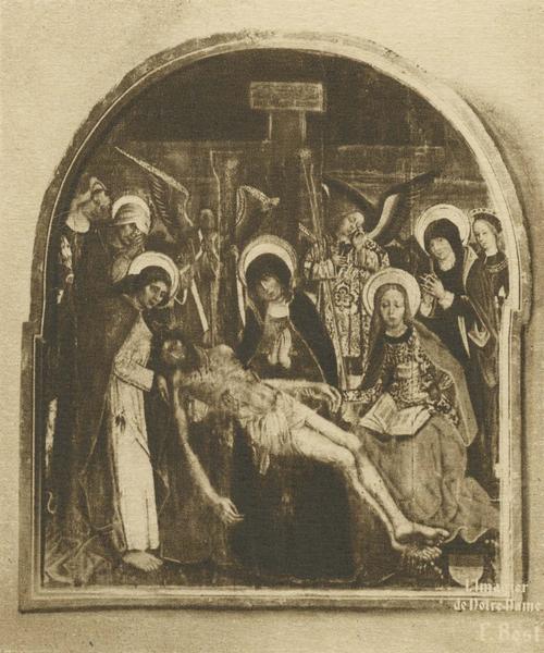 tableau : Vierge de pitié entourée d'anges et de saints