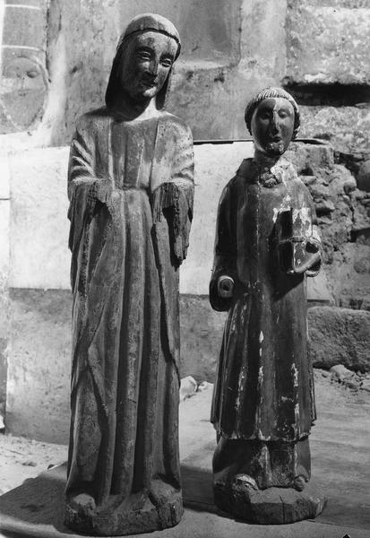 deux statuettes : sainte Blismonde et un saint moine
