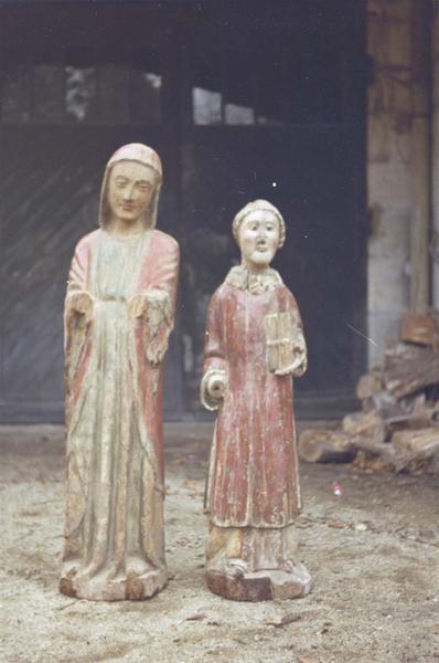 deux statuettes : sainte Blismonde et un saint moine