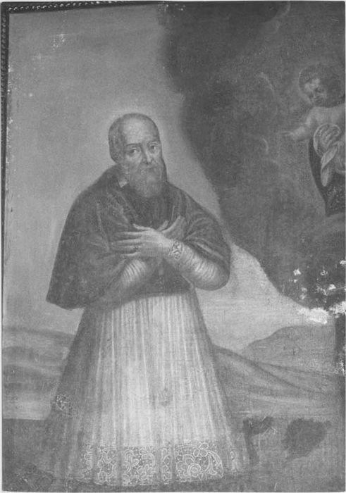 tableau : Saint François de Sales ou Prêtre non identifié, détail