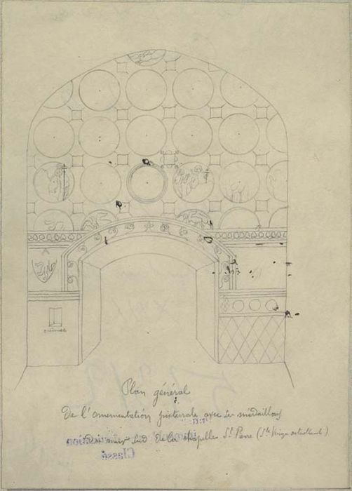 décor peint de la chapelle de la Vierge (dessin : crayon sur papier)