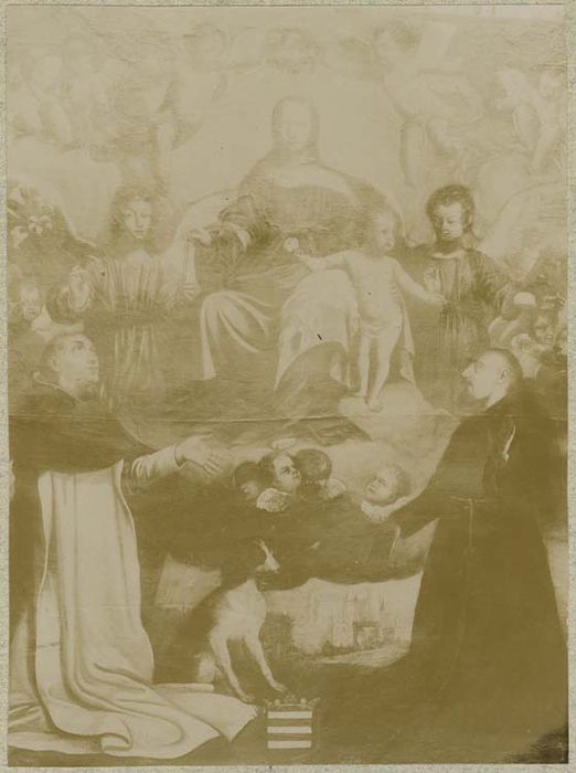 tableau : la Vierge du Rosaire entre saint Dominique et saint Simon Stock