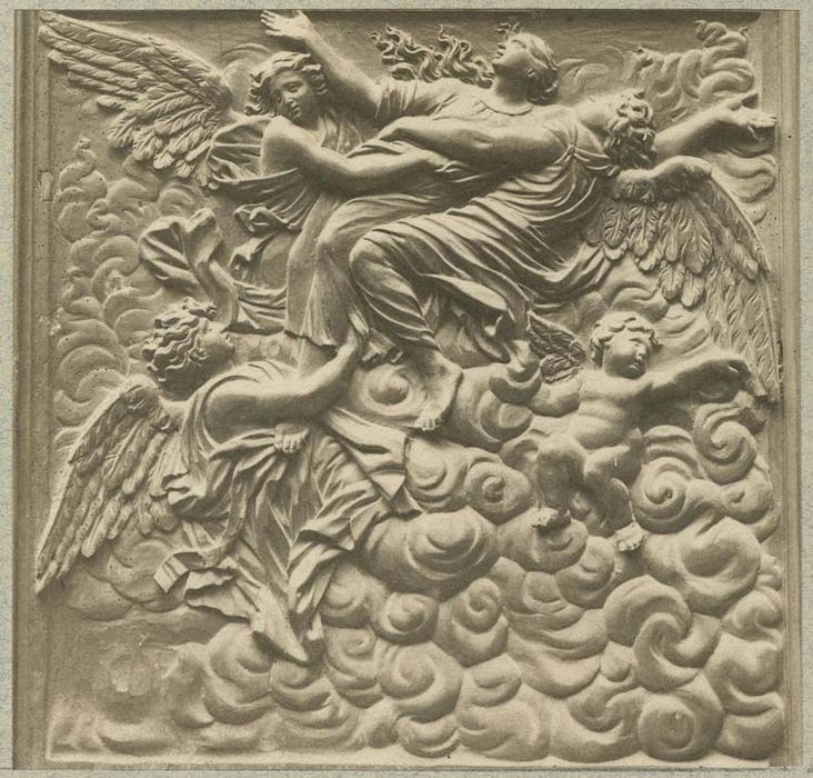 bas-relief : le ravissement de sainte Madeleine (décor de la chapelle Saint-Maurice du refuge)