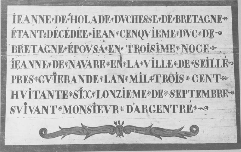 tableau : le Mariage de Jean V duc de Bretagne avec Jeanne de Navarre (inscription commémorative) - © Ministère de la Culture (France), Médiathèque du patrimoine et de la photographie (objets mobiliers), tous droits réservés