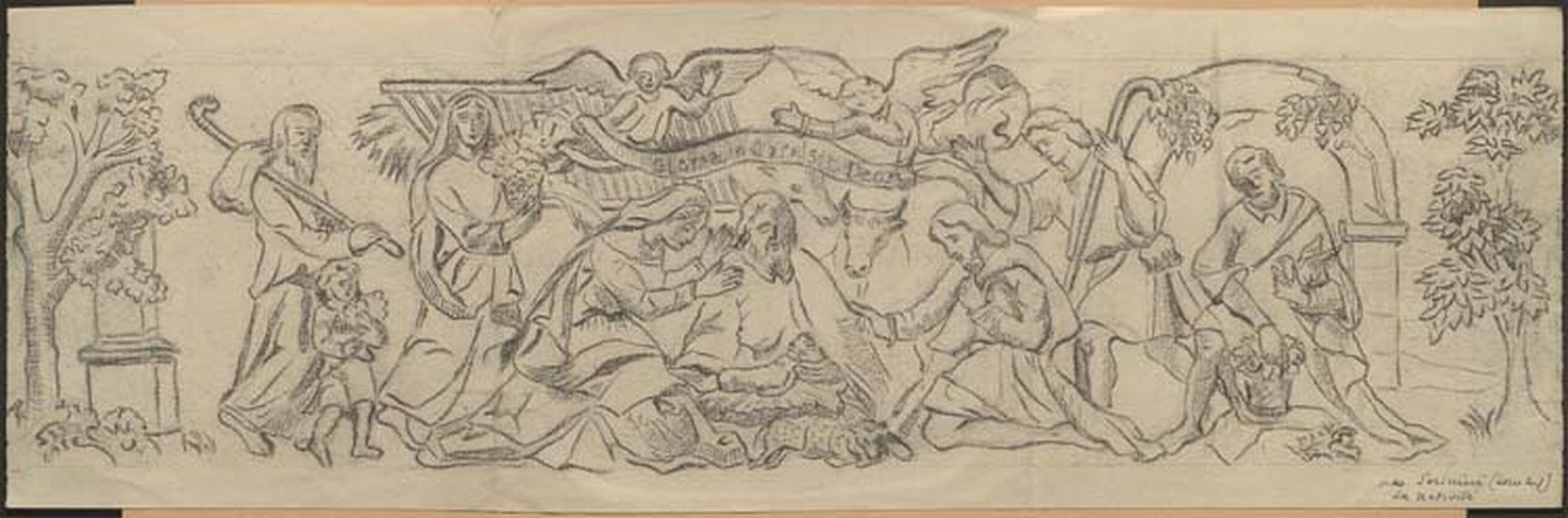 bas-relief, devant d'autel : la Nativité (crayon sur papier)