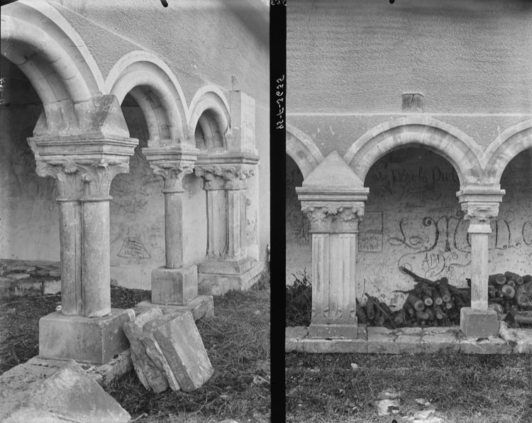 Cloître : colonnes géminées et chapiteaux