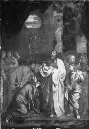 tableau : La Présentation de Jésus au temple, huile sur toile, copie de Lebrun (Detroit), 17e siècle