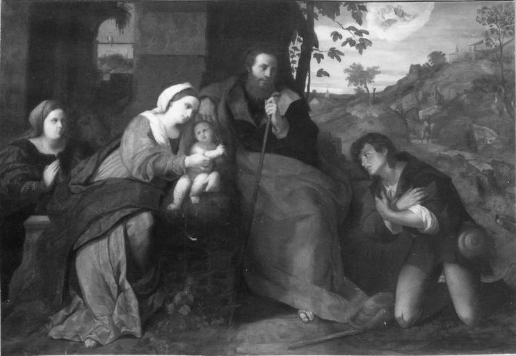 tableau : L' Adoration des bergers, huile sur toile, 19e siecle, don de l'Empereur en 1854, copie d'un tbleau du Musée du Louvre de Palma Vecchio