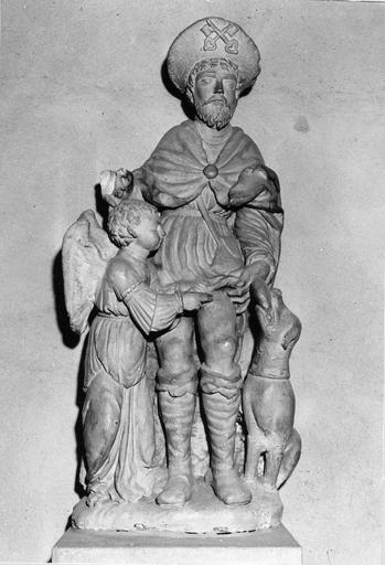 groupe sculpté : saint Roch avec le chien et l'ange, pierre, 16e siècle - © Ministère de la Culture (France), Médiathèque du patrimoine et de la photographie (objets moibliers), tous droits réservés