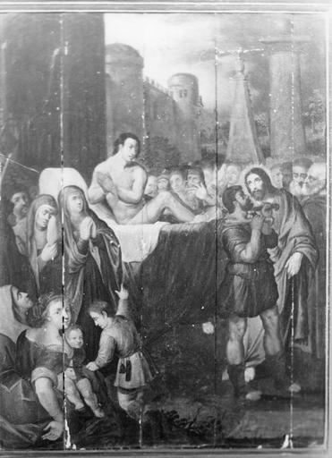 tableau : La Guérison du paralytique, panneau peint, 17e siècle, avant restauration - © Ministère de la Culture (France), Médiathèque du patrimoine et de la photographie (objets moibliers), tous droits réservés