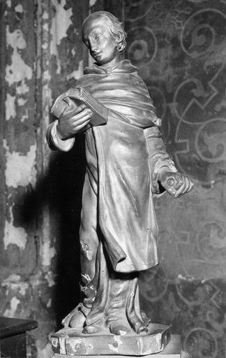 statue : religieux lisant, bois doré, 18e siècle