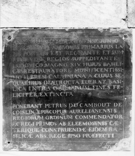 plaque funéraire avec épitaphe de Carolus Lepelletier, cuivre, 1787