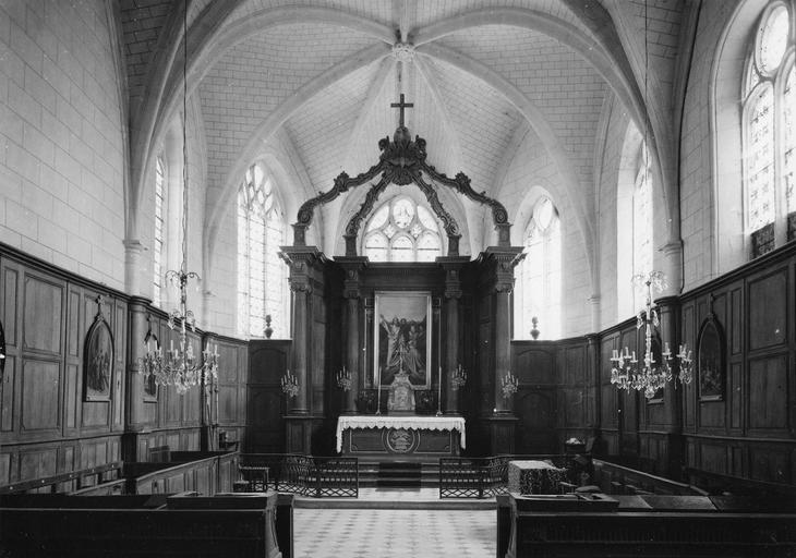 autel, retable, tabernacle, et boiseries du choeur, bois sculpté et marbre, 18e siècle