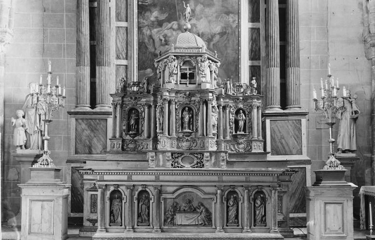 maître-autel et tabernacle, signé Vatimel, bois sculpté et doré, 1673 et 19e siècle