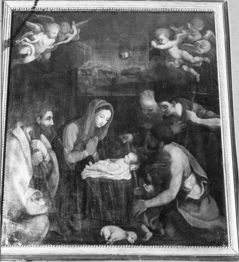 tableau : L' Adoration des bergers, huile sur toile, fin du 16e siècle