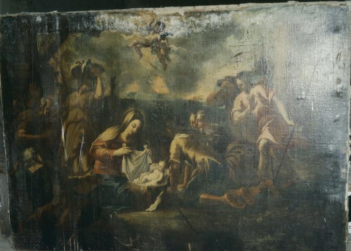 tableau : L' Adoration des bergers, huile sur toile, fin 17e siècle