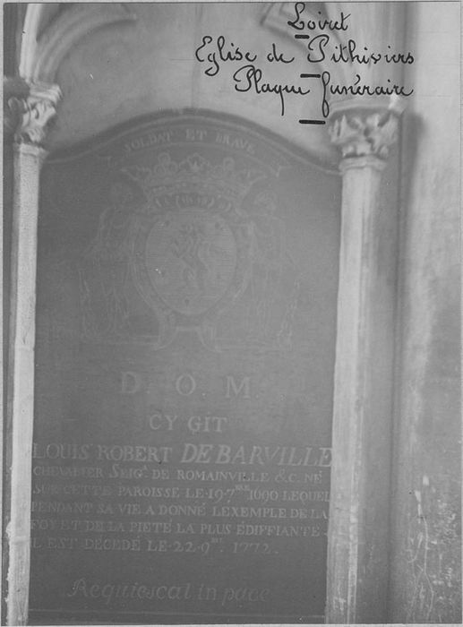 plaque funéraire de Louis Robert de Barville, seigneur de Romainville