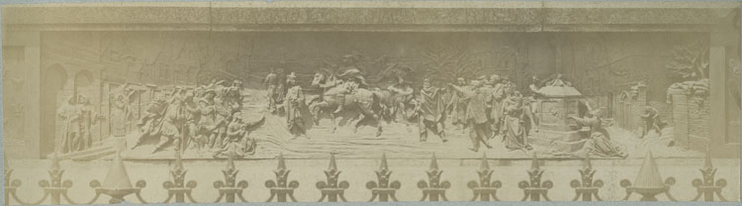 Monument équestre à Jeanne d'Arc, détail d’un des bas-reliefs du socle : Départ pour Chinon