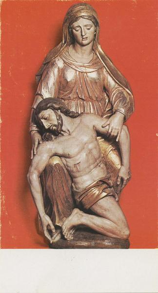 carte de piété : statue de la Vierge de Pitié