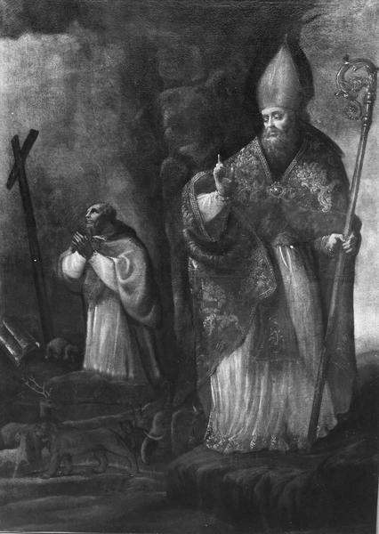 tableau : Saint évêque et un religieux en prière (un) - © Ministère de la Culture (France), Médiathèque du patrimoine et de la photographie (objets mobiliers), tous droits réservés