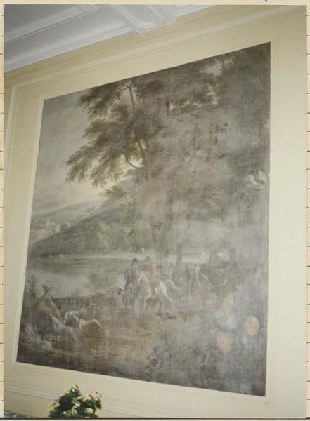cheminée monumentale, détail ; tableau : Chasse au faucon