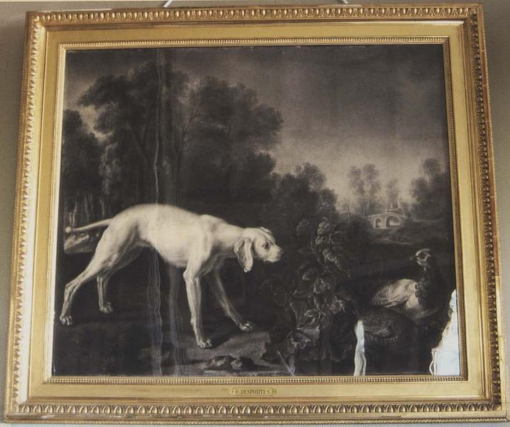 tableau et son cadre : Chien devant un gibier - © Ministère de la Culture (France), Médiathèque du patrimoine et de la photographie (objets mobiliers), tous droits réservés