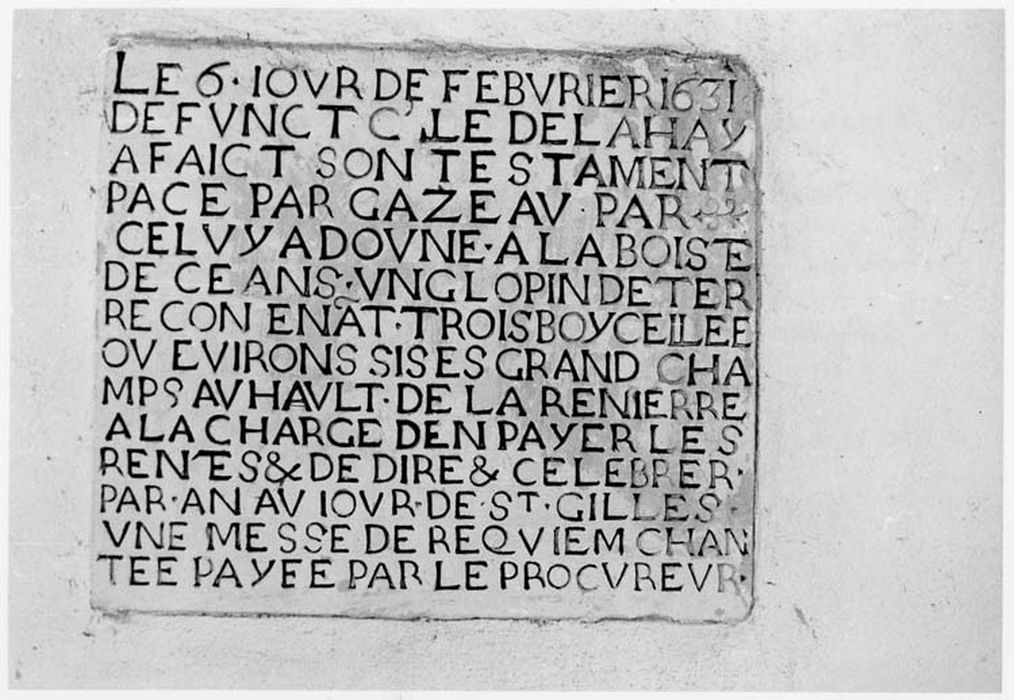 Plaque de fondation de messes