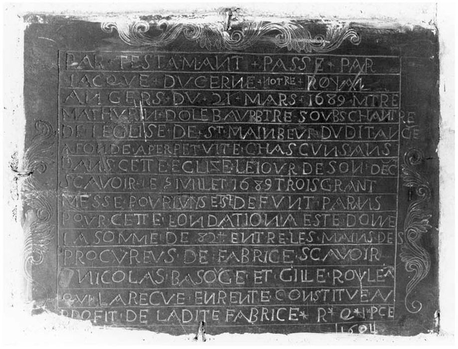 plaque commémorative (inscription de fondation de messes) de Mathurin Delebeau - © Ministère de la Culture (France), Médiathèque du patrimoine et de la photographie, diffusion GrandPalaisRmn Photo