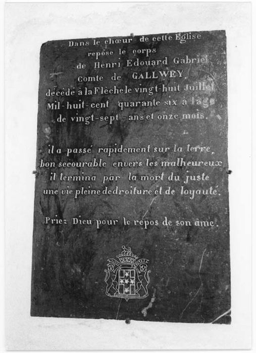 Inscription funéraire de Henri Edouard Gabriel de Gallwey