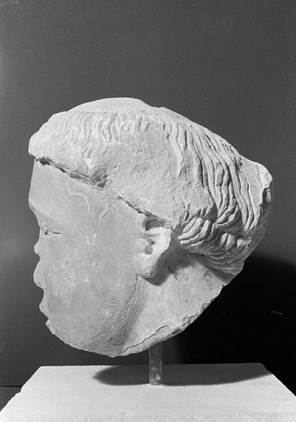 Statue en pierre de Bourgogne, fragment : tête de gisant, profil gauche