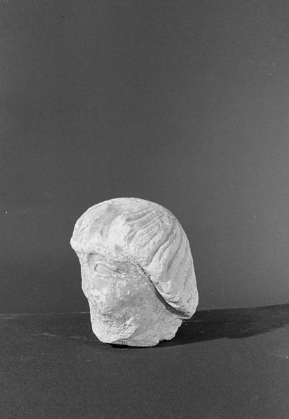 Statue en pierre de Courville, fragment : tête, de trois quarts gauche