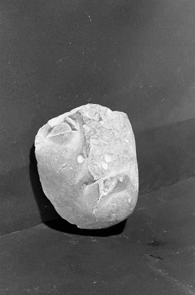 Statue en pierre de Courville, fragment : partie d'un visage, de trois quarts droit