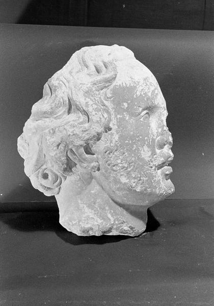 Statue en pierre de Courville, fragment : tête d'homme, profil droit