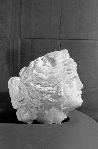 Statue en pierre de Courville, fragment : tête de femme, profil droit