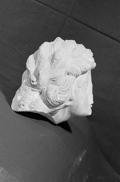 Statue en marbre, fragment : tête de femme, profil droit