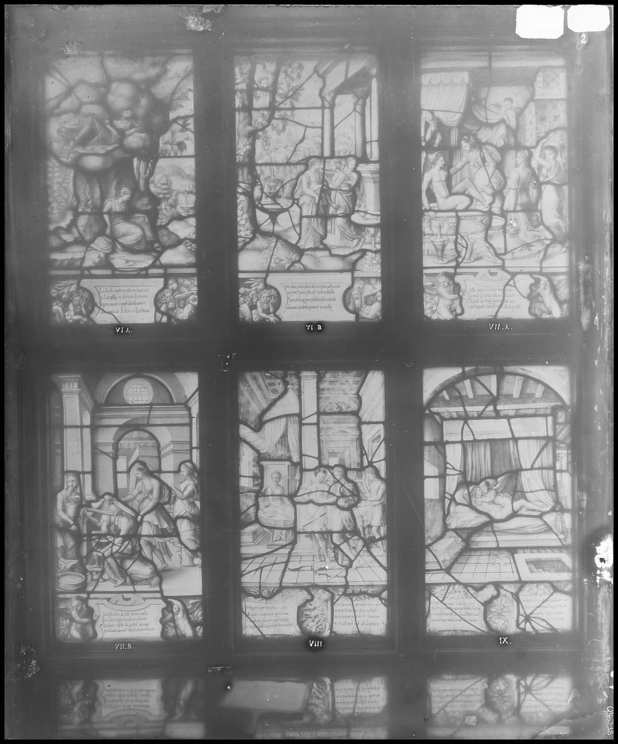 Panneaux de vitrail VI A, VI B, VII A, VII B, VIII et IX : Histoire de Psyché