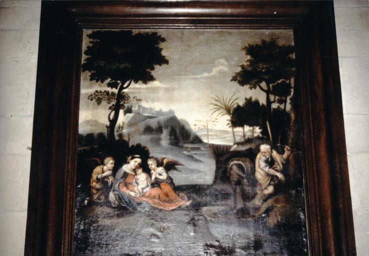 2 tableaux et leurs cadres : La Sainte Famille à Nazareth, La Lessive de la Sainte Famille