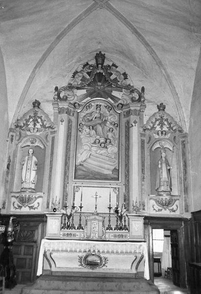 maître-autel, tabernacle, retable, bas-relief : L'Assomption de la Vierge, 2 statues : Saint Florent, Saint Claude, vue générale