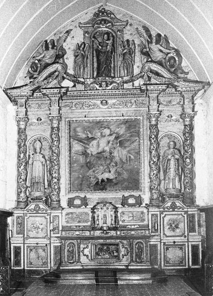 maître-autel, tabernacle, retable, portes, vue générale