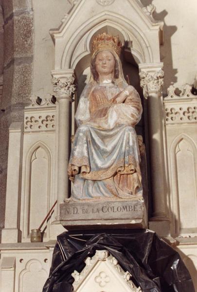 statue : Vierge à l'Enfant assise, dite Notre-Dame de la colombe, vue générale