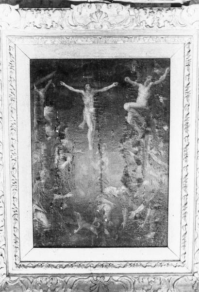 Tableau (panneau peint) : La Crucifixion, cadre